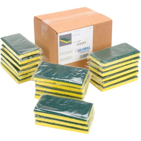 Global Industrial Heavy Duty Scrub Sponge, Yellow/Green, 3.25 x 6.25, 20PK 670329